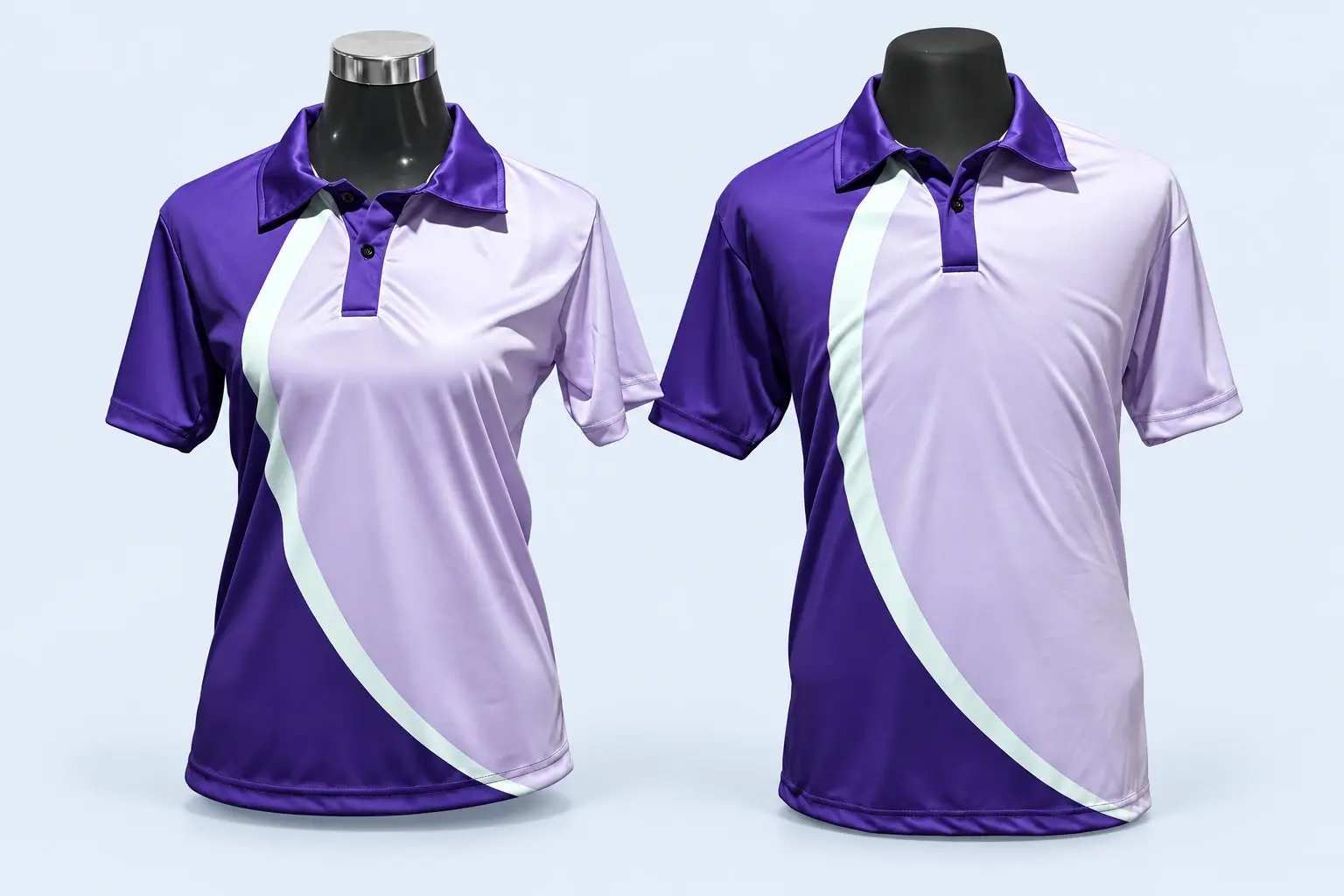 Cloud Blue studio presentation of Purple & White Team Polo.