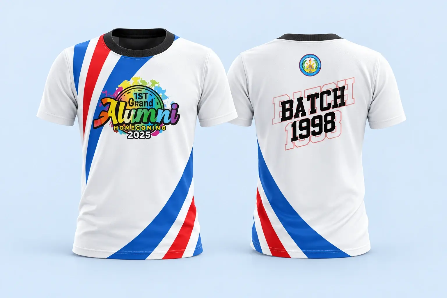 Cloud Blue studio presentation of White Batch 1998 Alumni Shirt.
