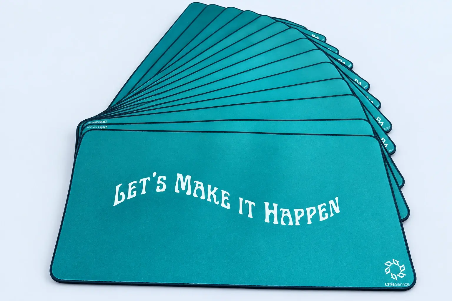 Cloud Blue studio presentation of Let's Make It Happen Deskmats.