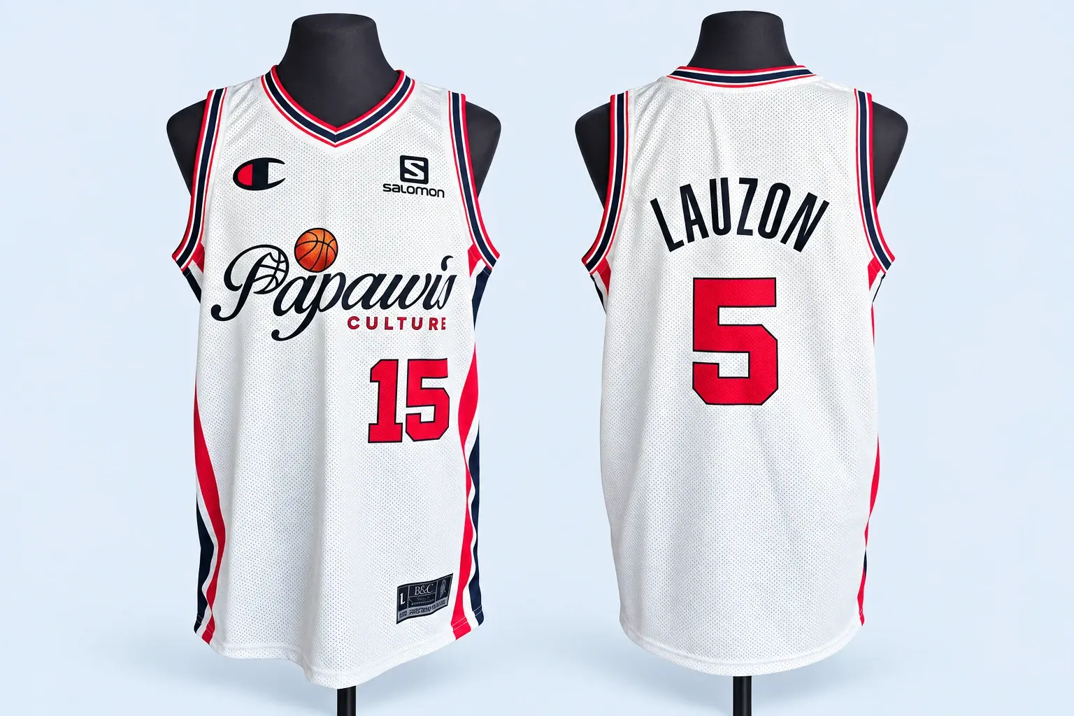 Cloud Blue studio presentation of White & Red Basketball Jersey.