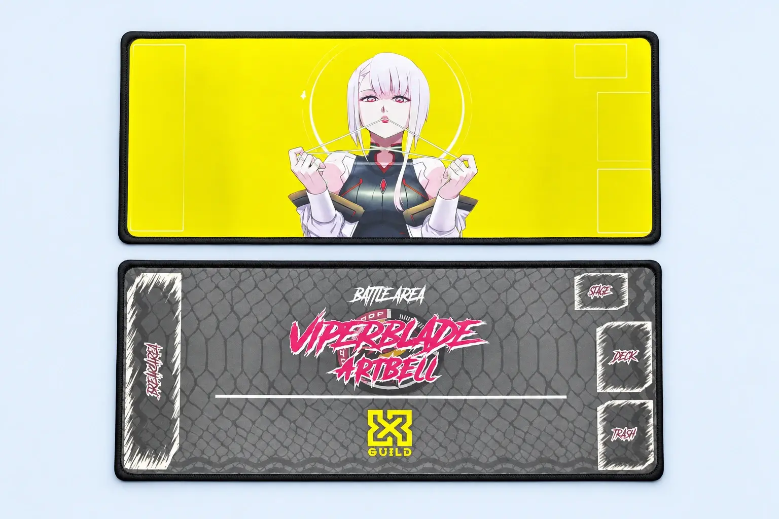 Cloud Blue studio presentation of Neon Character & Card-Zone Mats.
