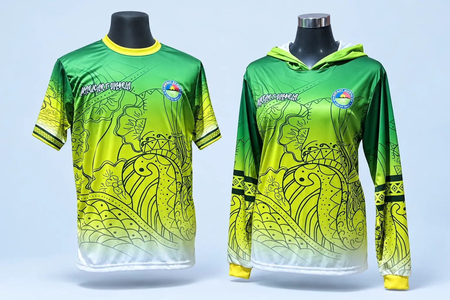 Cloud Blue studio presentation of Green Pattern Performance Shirt.