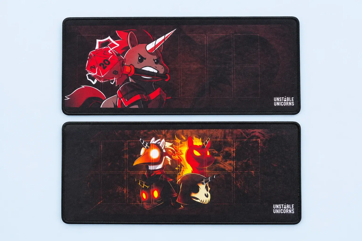 Cloud Blue studio presentation of Red Creature & Flame Playmat Designs.