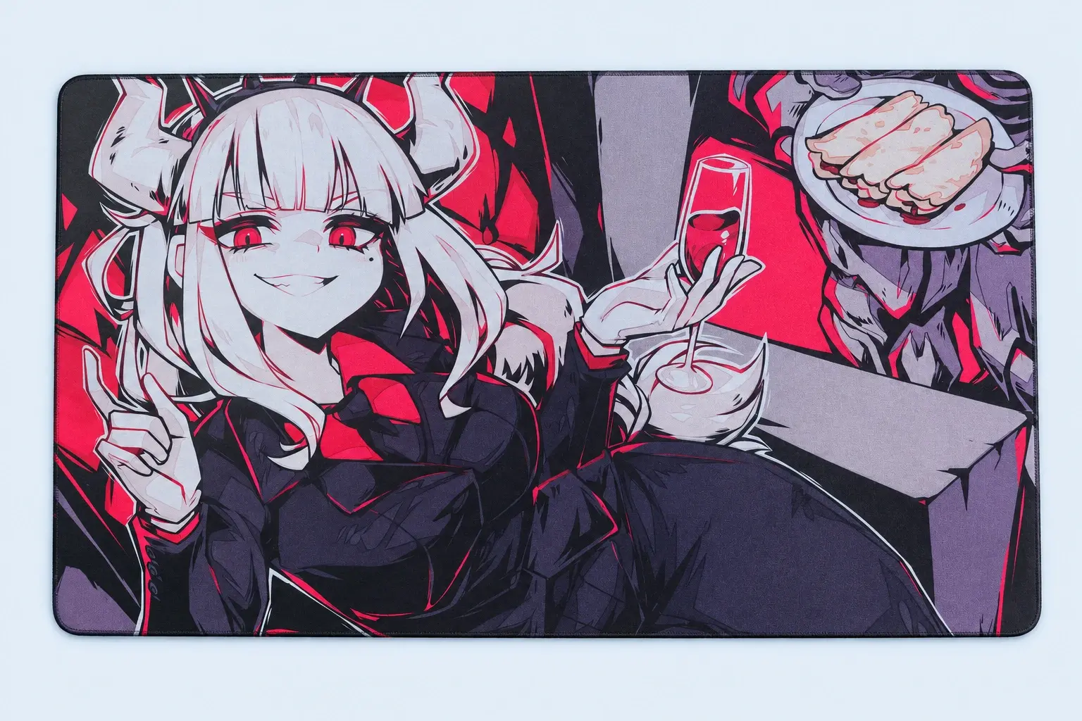 Cloud Blue studio presentation of Pink & Gray Anime Deskmat.