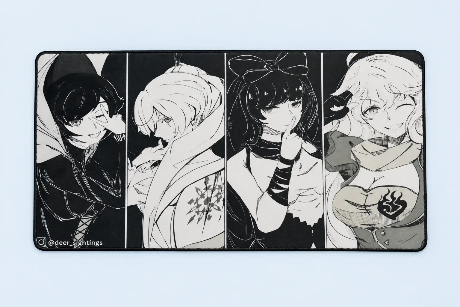 Cloud Blue studio presentation of Monochrome Anime Portrait Deskmat.
