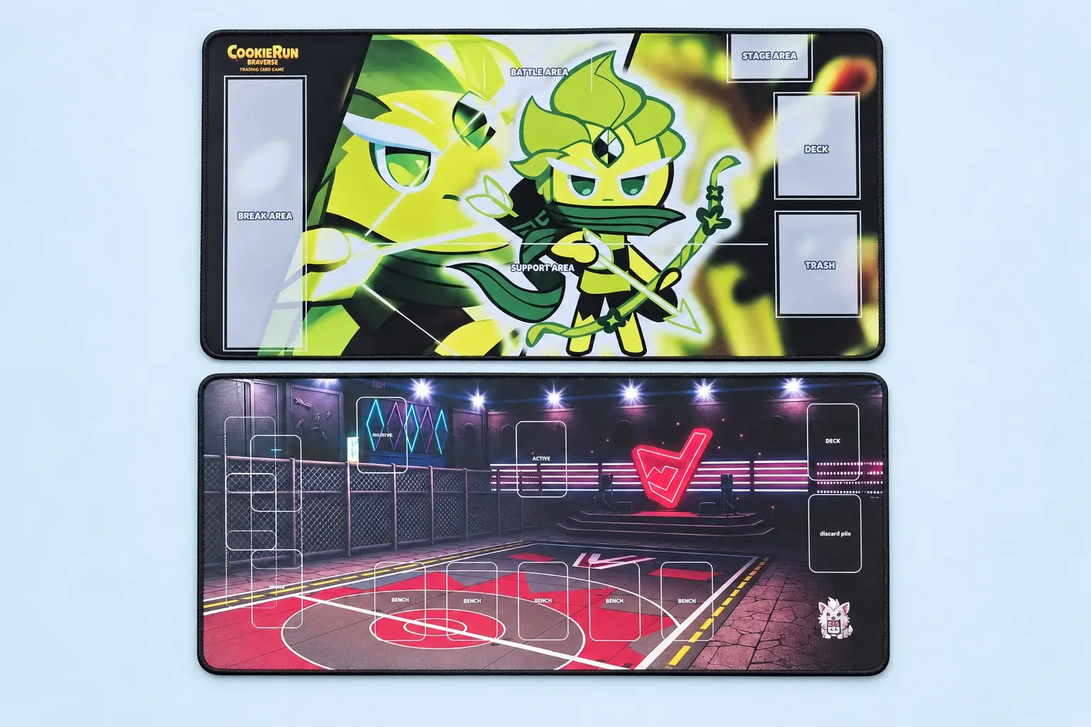 Cloud Blue studio presentation of Green Character & Neon Court Mats.