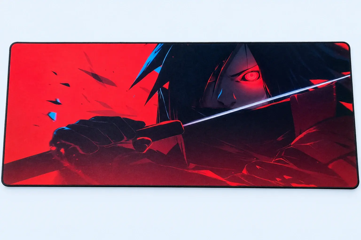 Cloud Blue studio presentation of Red Anime Warrior Deskmat.