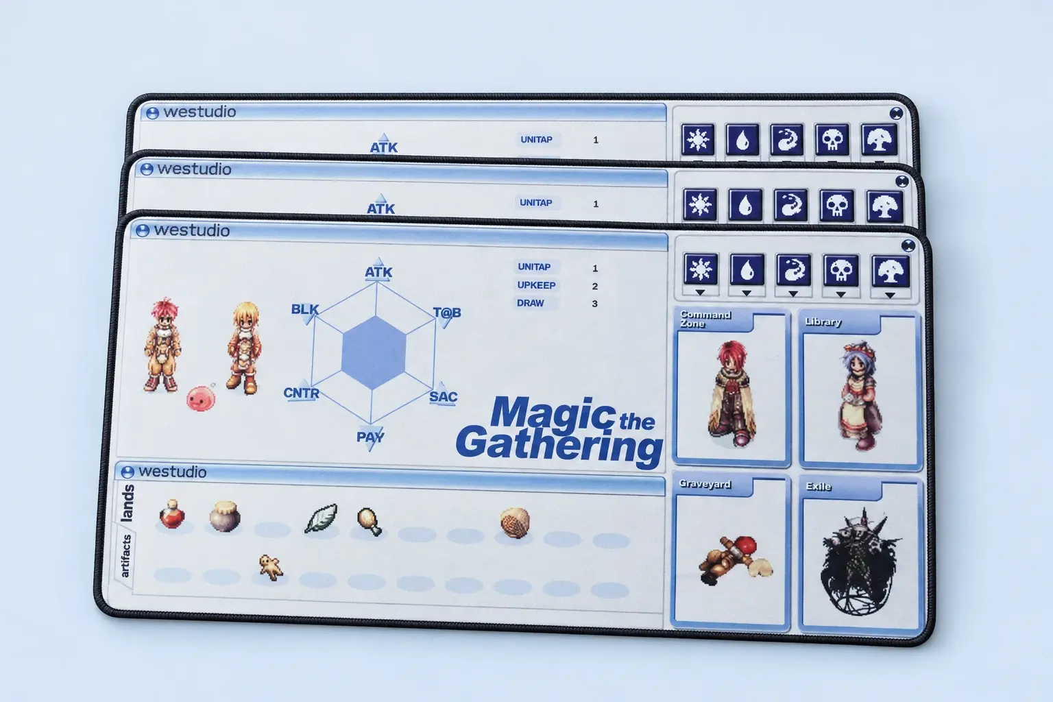 Cloud Blue studio presentation of White Magic Card-Zone Playmats.