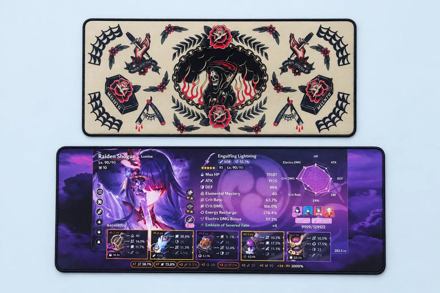Cloud Blue studio presentation of Reaper & Purple Character Deskmat Designs.