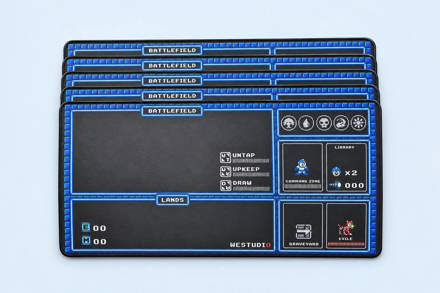 Cloud Blue studio presentation of Dark Gray Card-Zone Playmats.