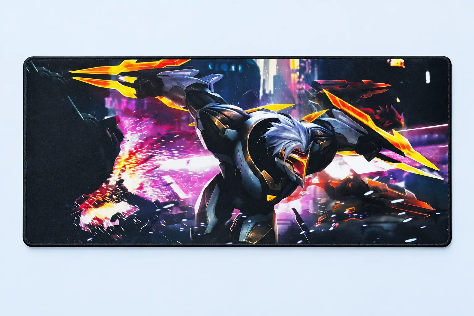Cloud Blue studio presentation of Neon Superhero Deskmat.