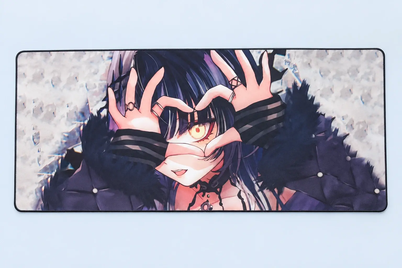 Cloud Blue studio presentation of Black-Haired Anime Character Deskmat.