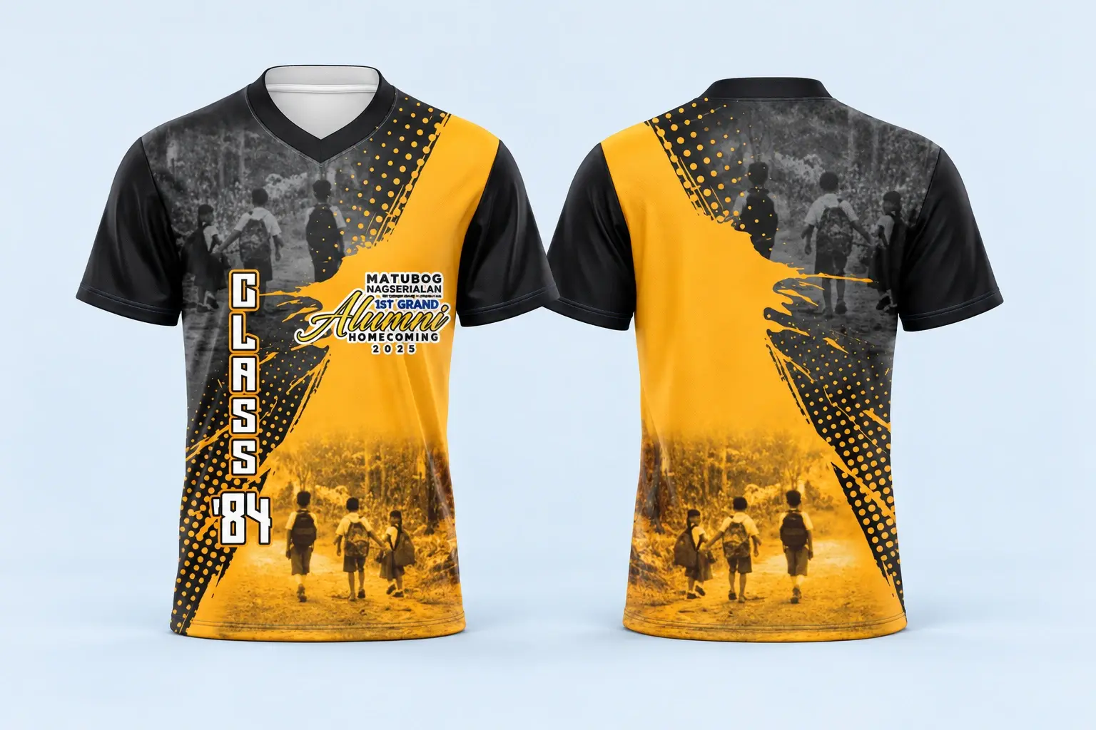 Cloud Blue studio presentation of Black & Gold Batch 84 Alumni Shirt.