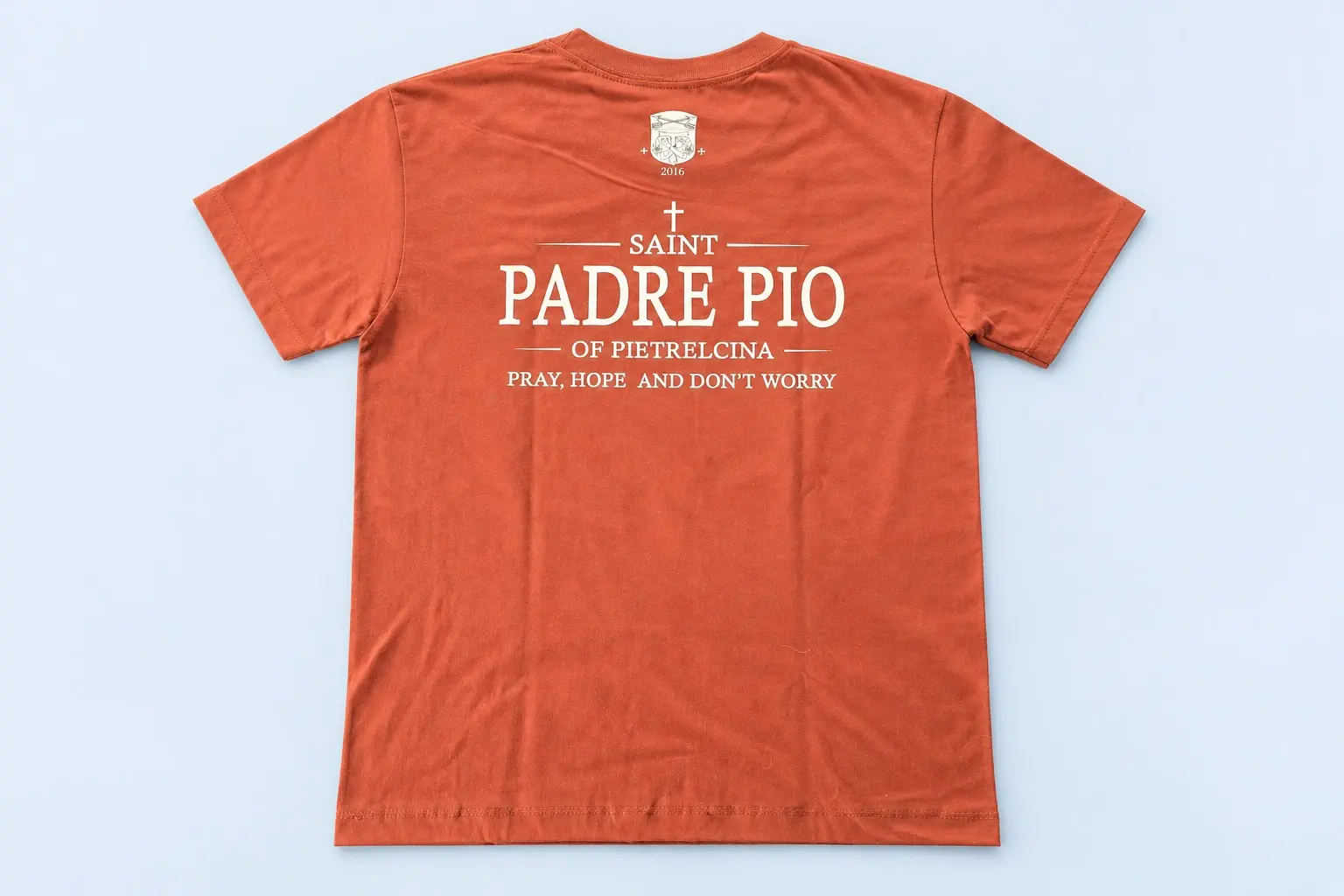 Cloud Blue studio presentation of Padre Pio Event Shirt.