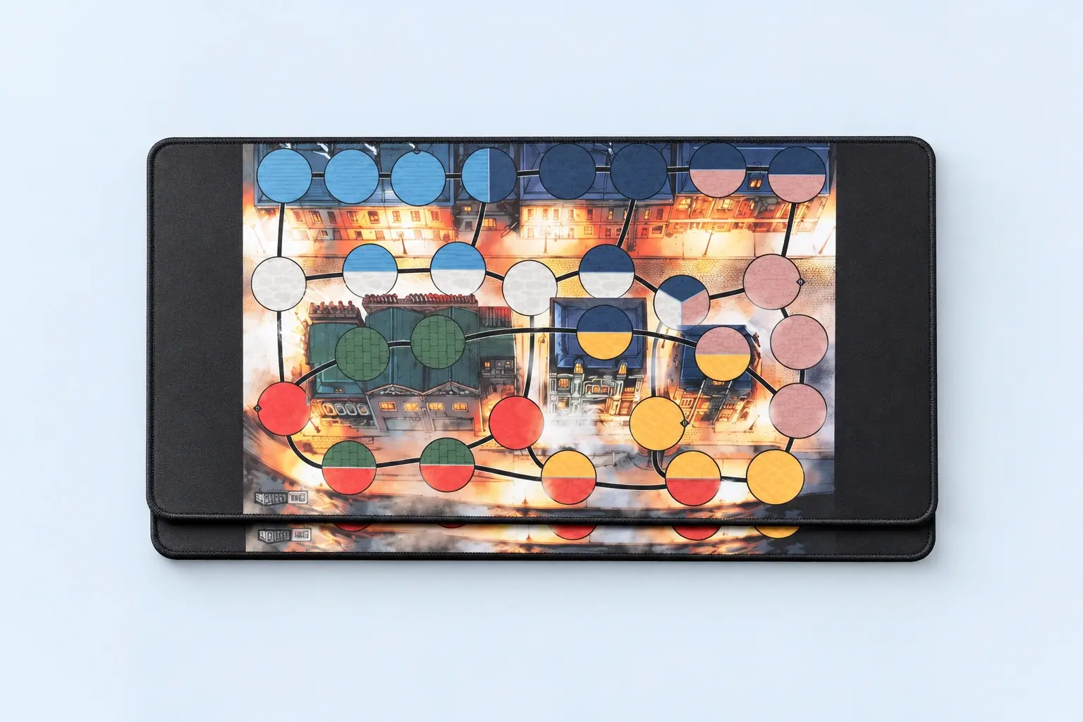 Cloud Blue studio presentation of Multicolor Circle Board Mat — Sunset Palette.