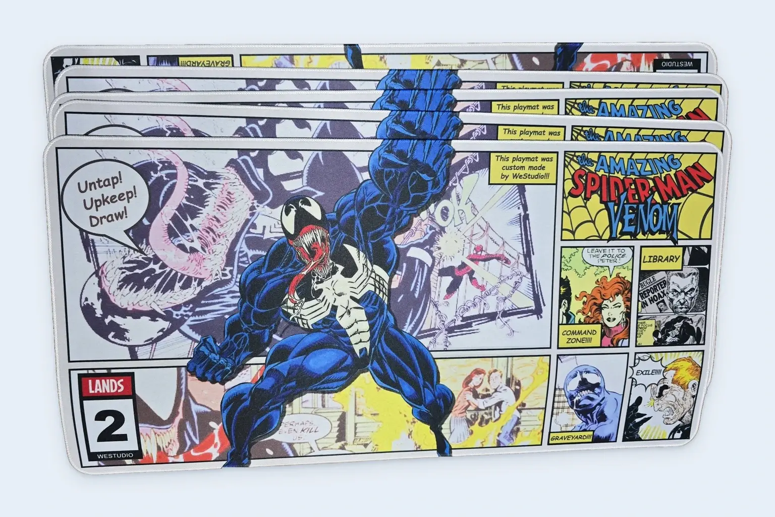 Cloud Blue studio presentation of Blue Comic Hero Card-Zone Playmats.