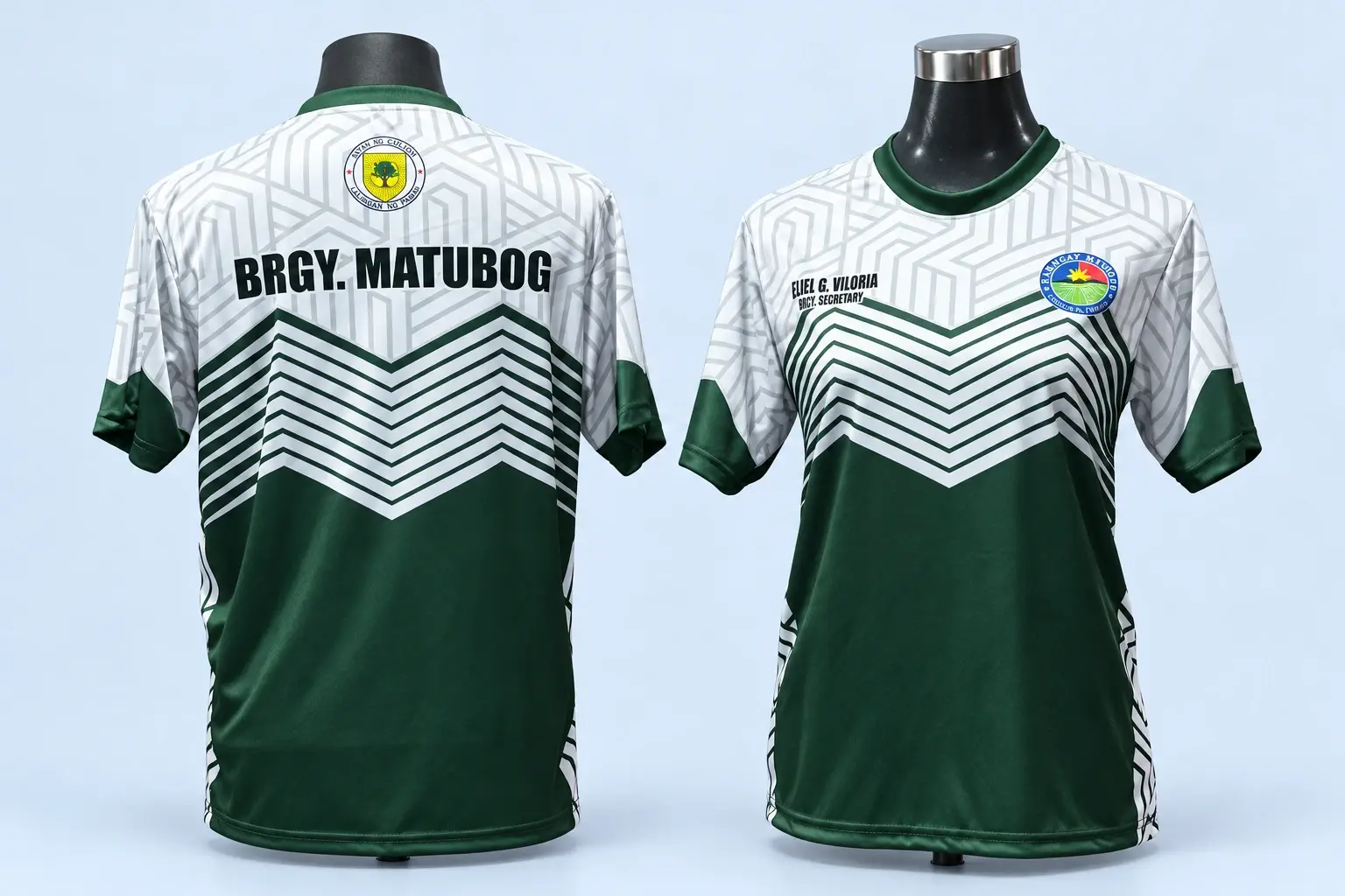 Cloud Blue studio presentation of Green & White Community Shirt.