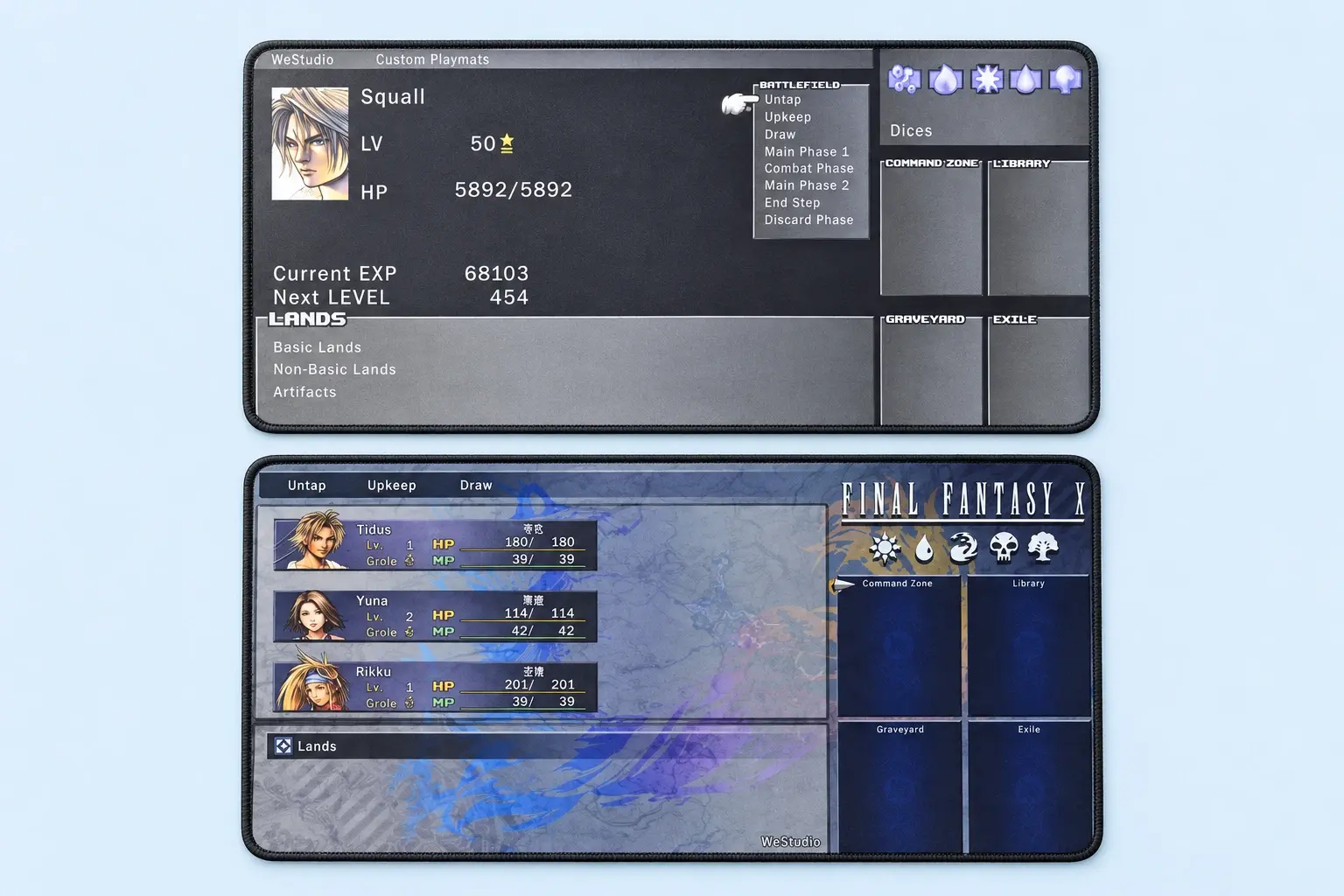 Cloud Blue studio presentation of Dark Gray & Blue Card-Zone Playmats.
