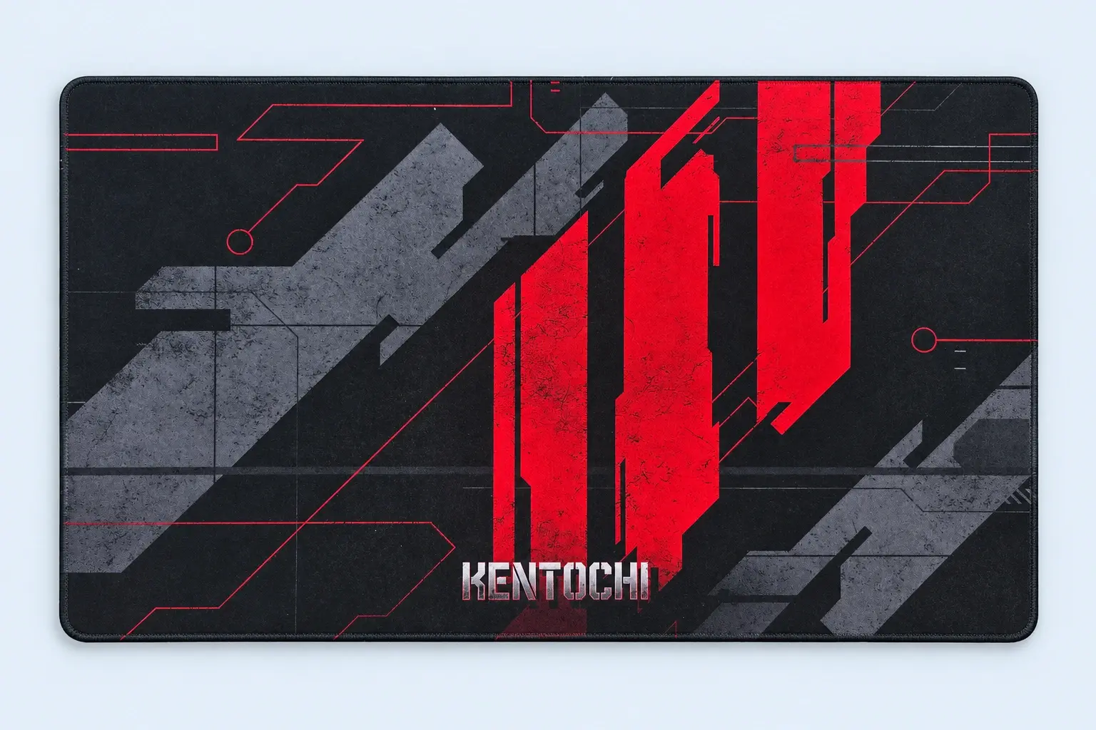 Cloud Blue studio presentation of Red & Gray Gaming Deskmat.
