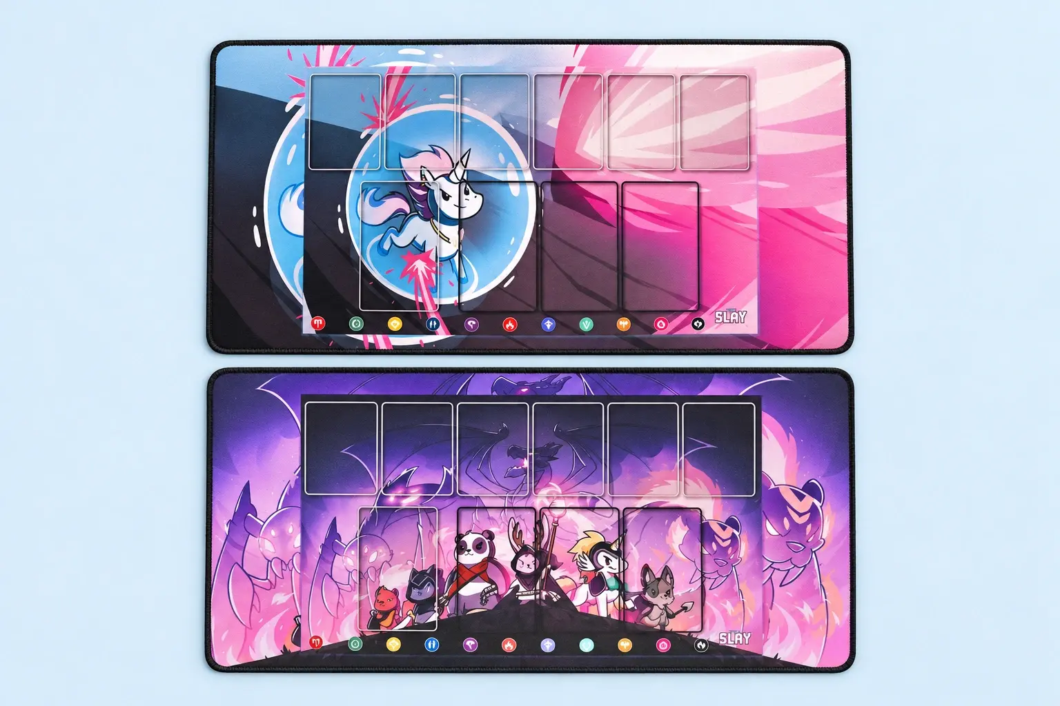 Cloud Blue studio presentation of Pink & Purple Card-Zone Playmats.