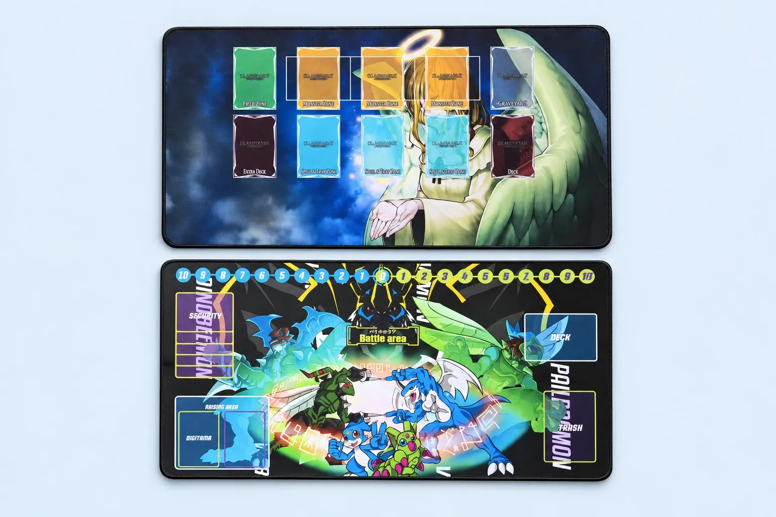 Cloud Blue studio presentation of Angel & Creature Card-Zone Playmats.