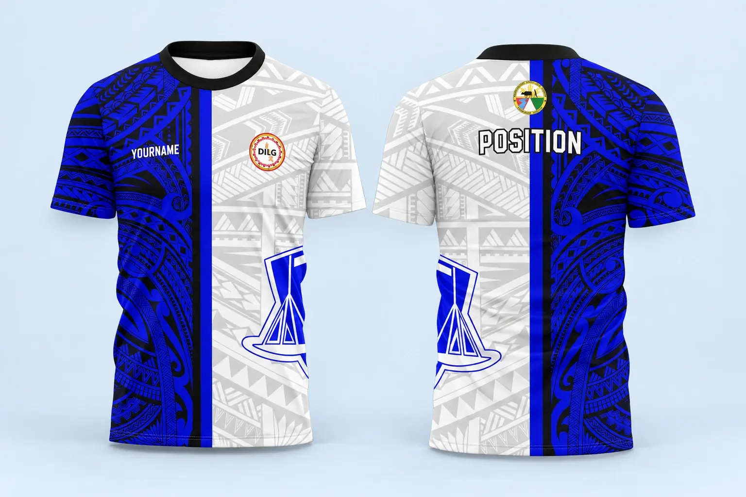 Cloud Blue studio presentation of Blue & White Geometric Team Shirt.