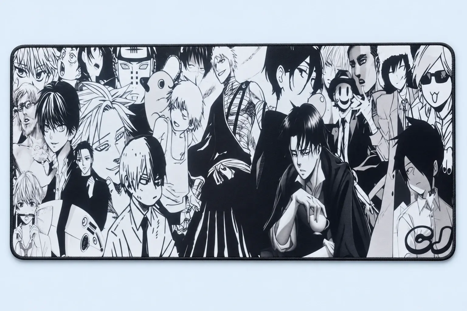 Cloud Blue studio presentation of Monochrome Anime Collage Deskmat.