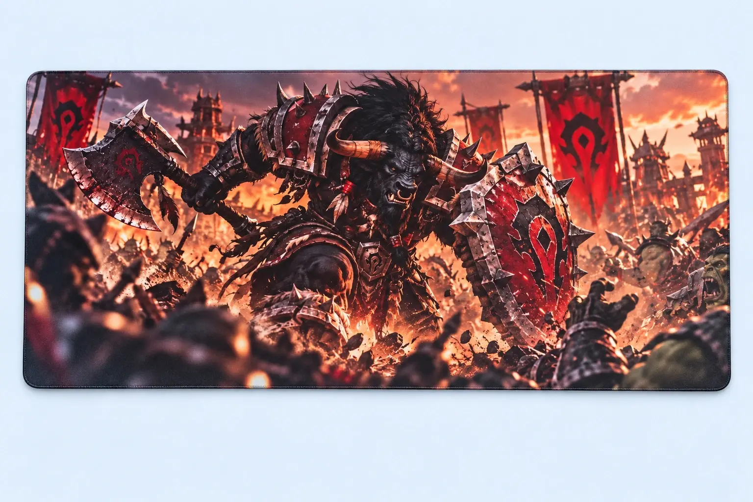 Cloud Blue studio presentation of Dark Armored Warrior Deskmat.
