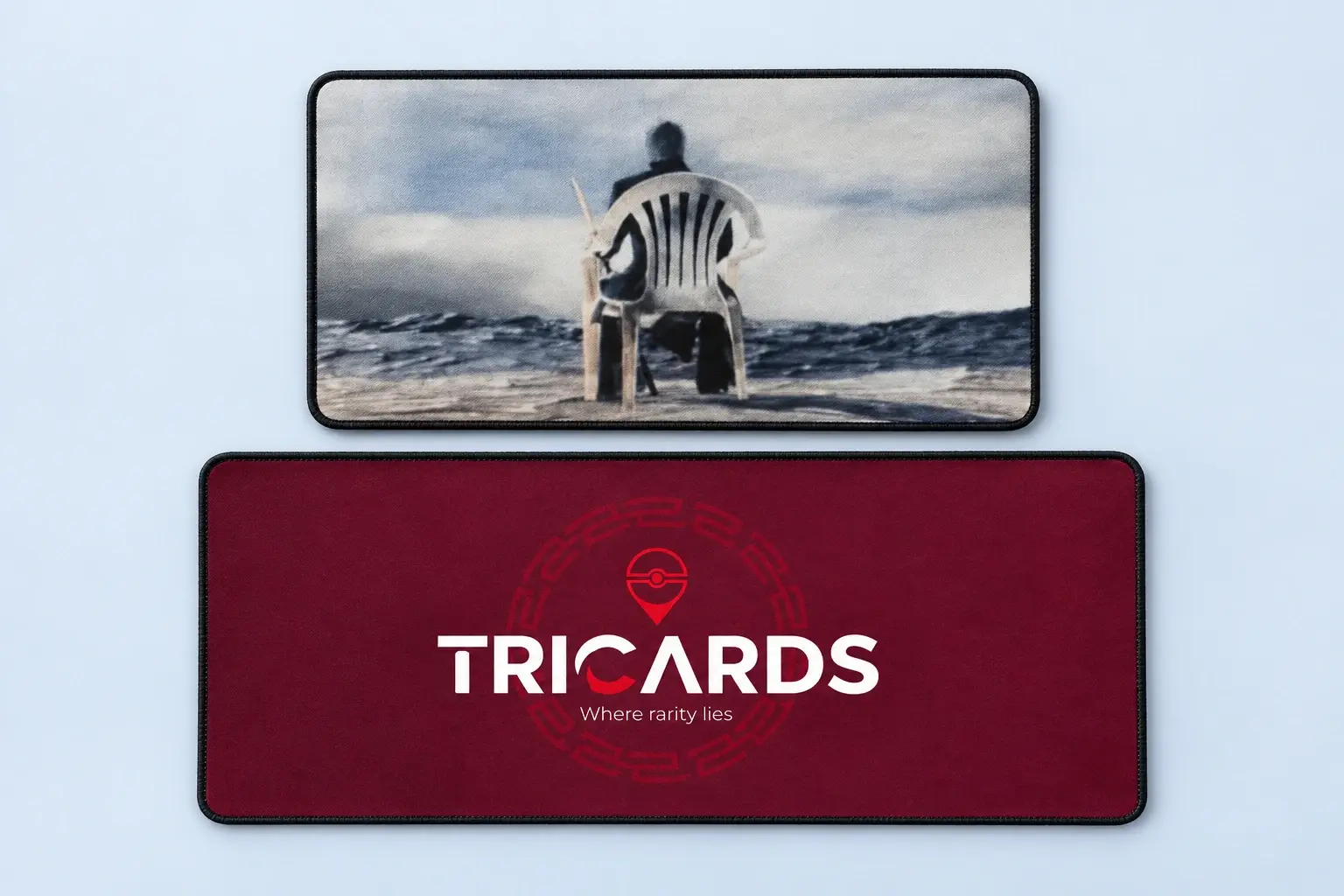 Cloud Blue studio presentation of Monochrome Scene & Tricards Deskmat Designs.