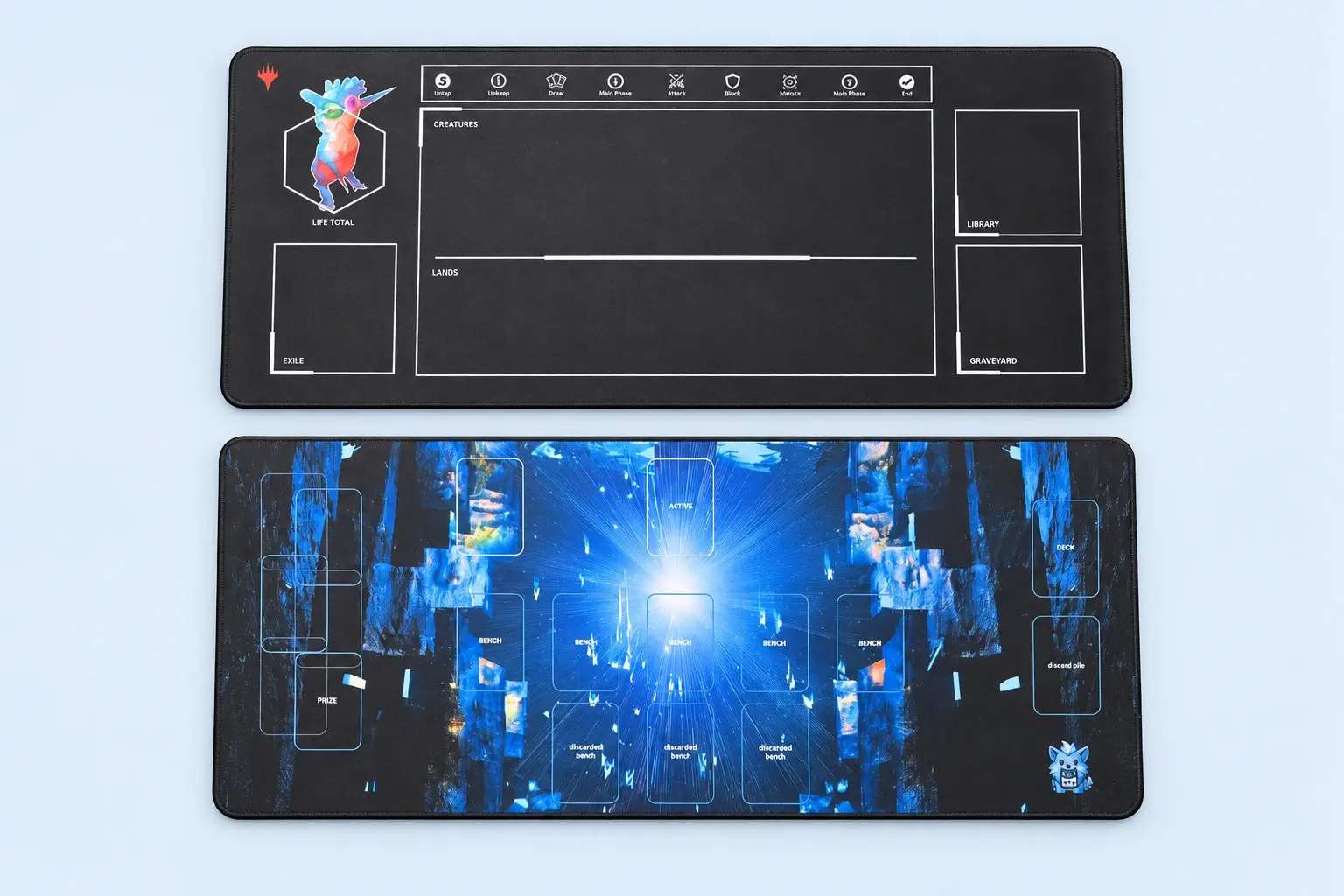 Cloud Blue studio presentation of Dark Emblem & Blue Scene Playmats.