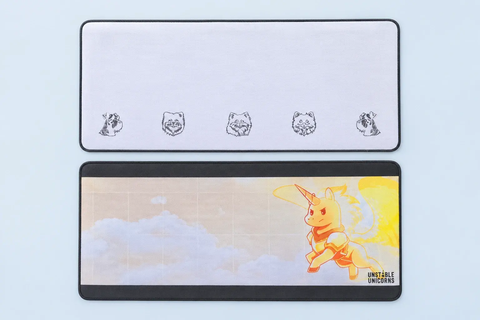 Cloud Blue studio presentation of Pet Linework & Gold Unicorn Deskmat Designs.