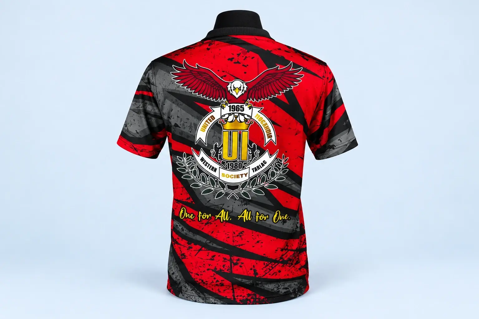 Cloud Blue studio presentation of Red & Black Eagle Organization Polo.