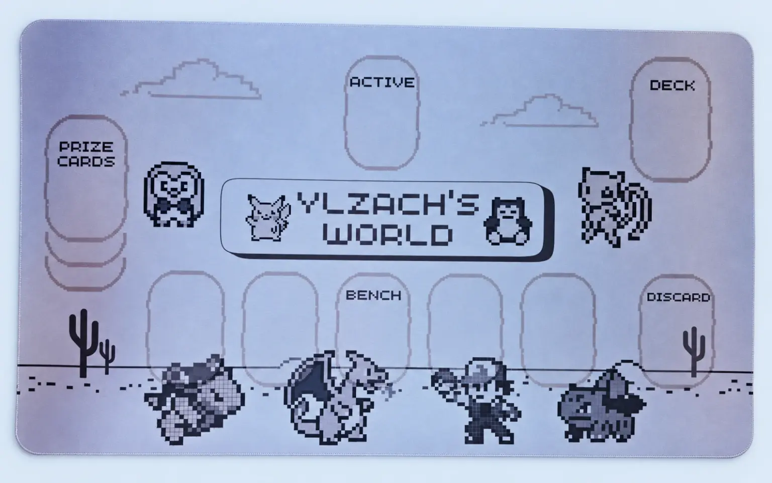 Cloud Blue studio presentation of Personalized White Card-Zone Playmat.