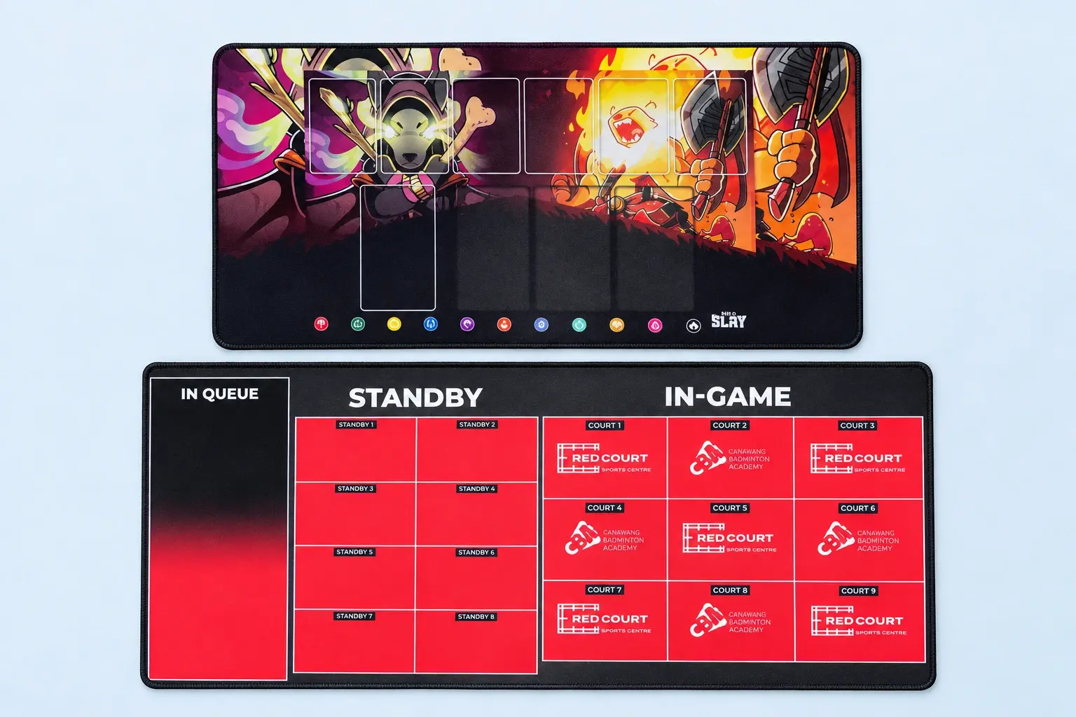 Cloud Blue studio presentation of Character Playmat & Court Queue Mat.