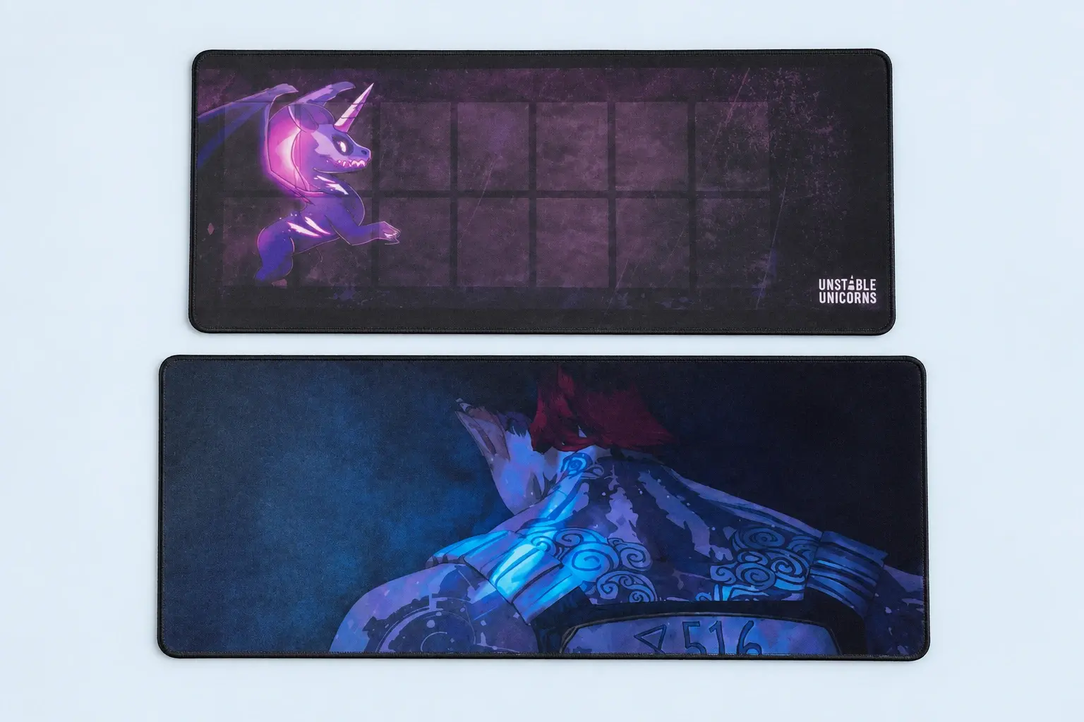 Cloud Blue studio presentation of Purple Creature & Blue Character Mats.