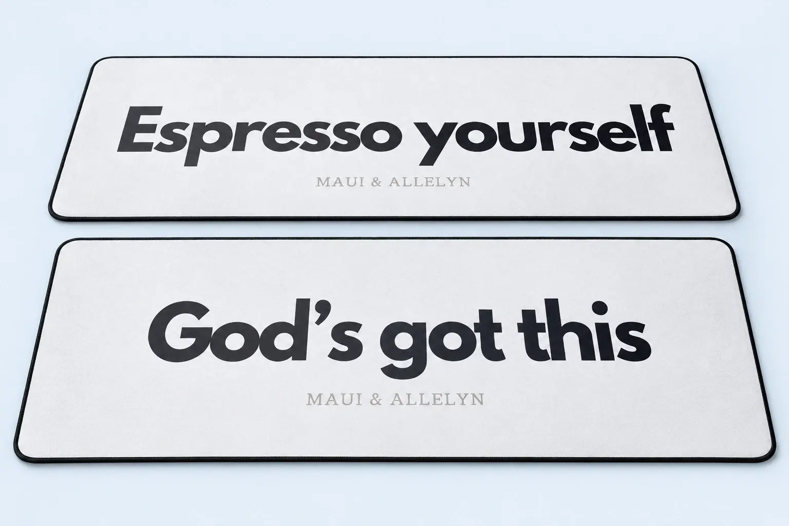 Cloud Blue studio presentation of Espresso & Encouragement Deskmat Designs.