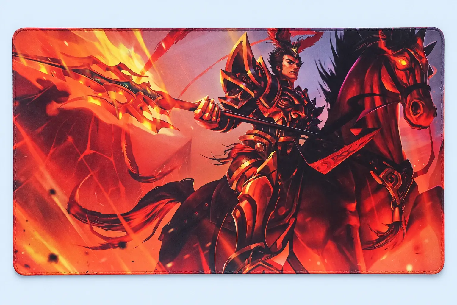 Cloud Blue studio presentation of Fiery Warrior Deskmat.