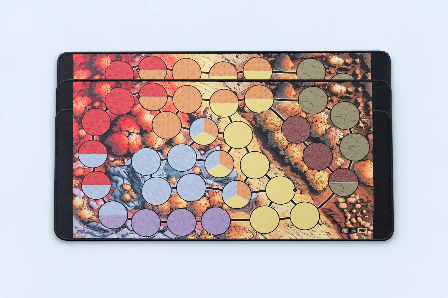 Cloud Blue studio presentation of Multicolor Circle Board Mat — Warm Palette.
