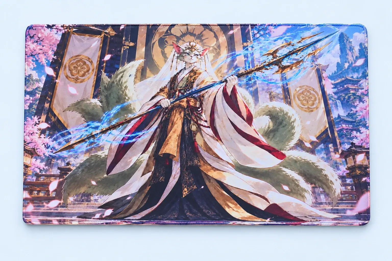 Cloud Blue studio presentation of Fantasy Robed Character Deskmat.